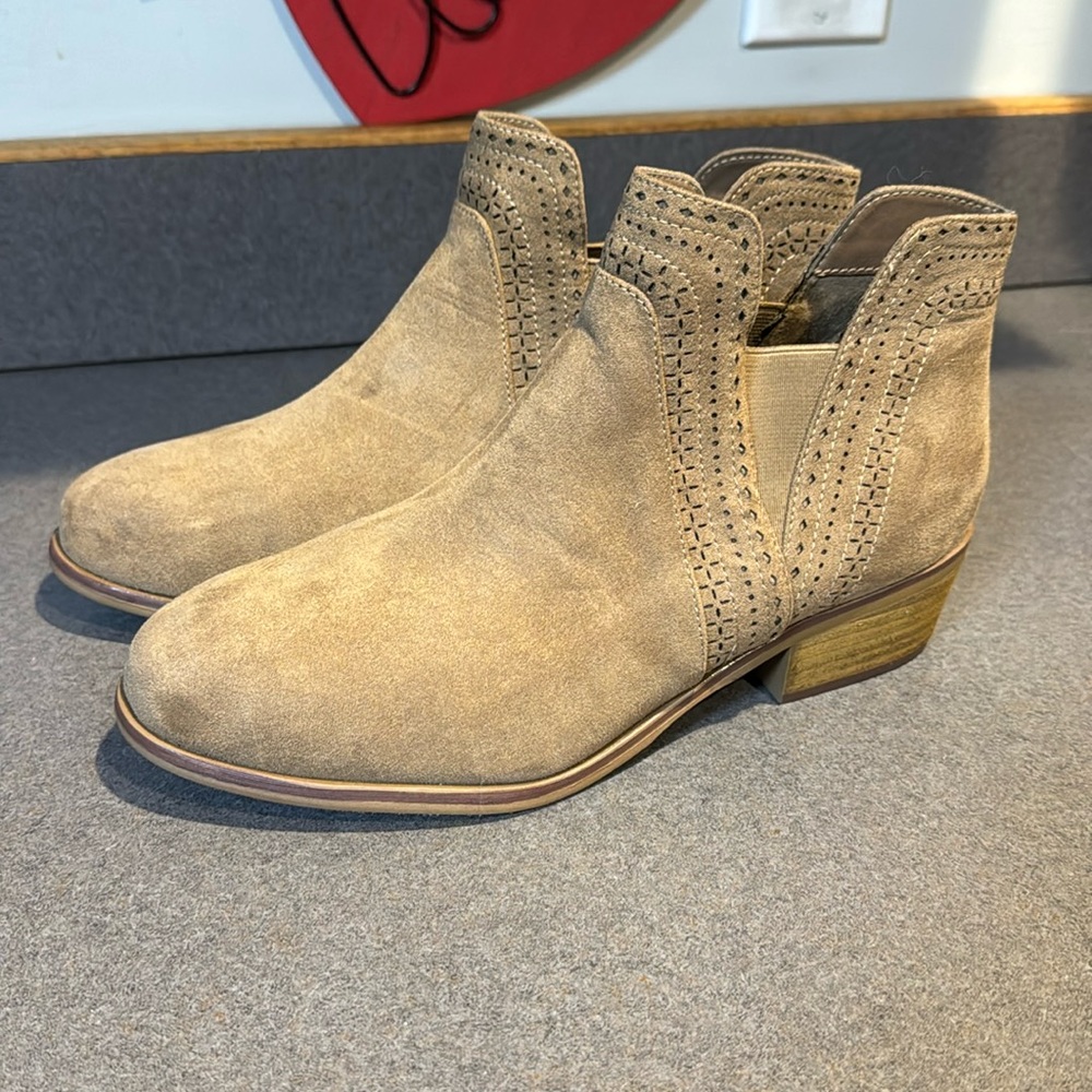 MIA Tan Suede Ankle Boots with Cutout Detail